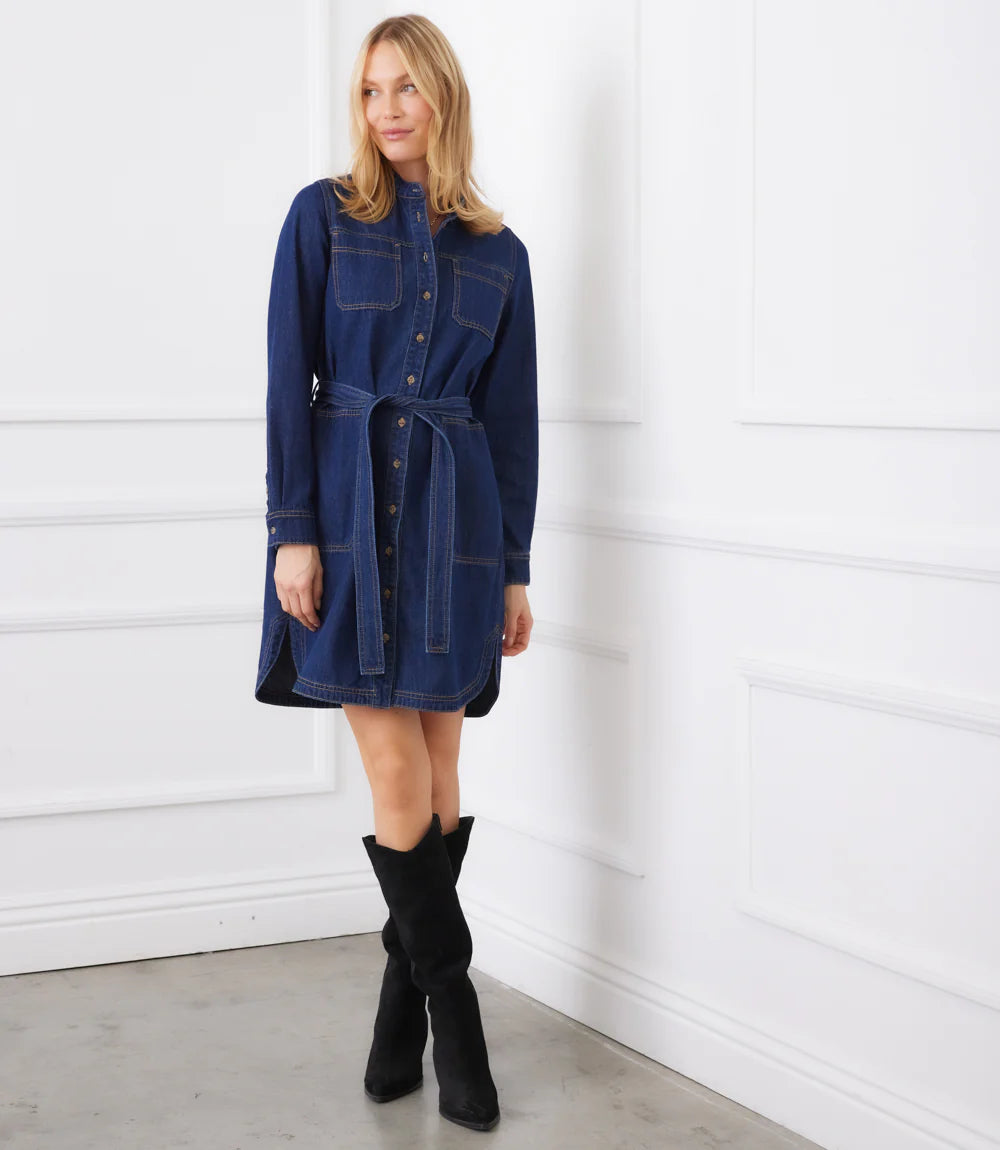 karen kane denim dress Cap Sleeve Denim Shirtdress