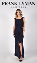 Load image into Gallery viewer, Frank Lyman Navy Sparkle Long Rouched Dress

