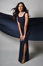 Load image into Gallery viewer, Frank Lyman Navy Sparkle Long Rouched Dress
