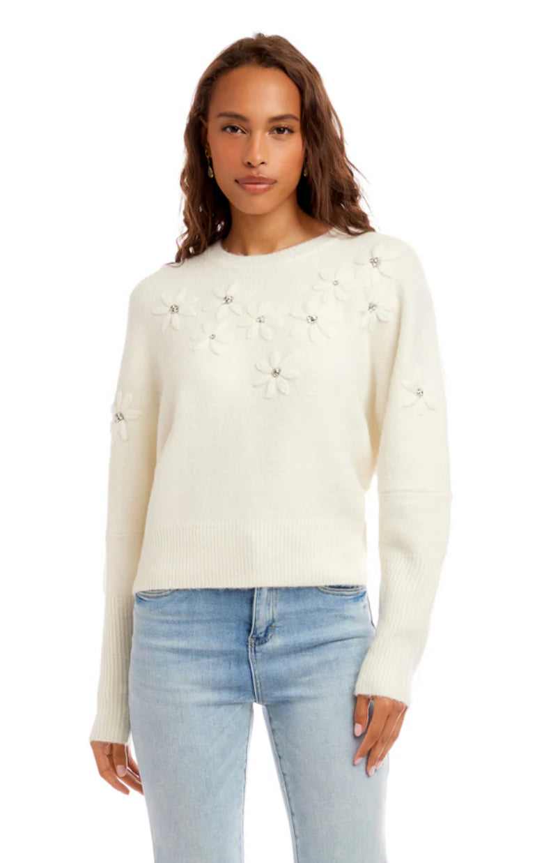 Karen Kane Rhinestone Embroidered Flower Sweater