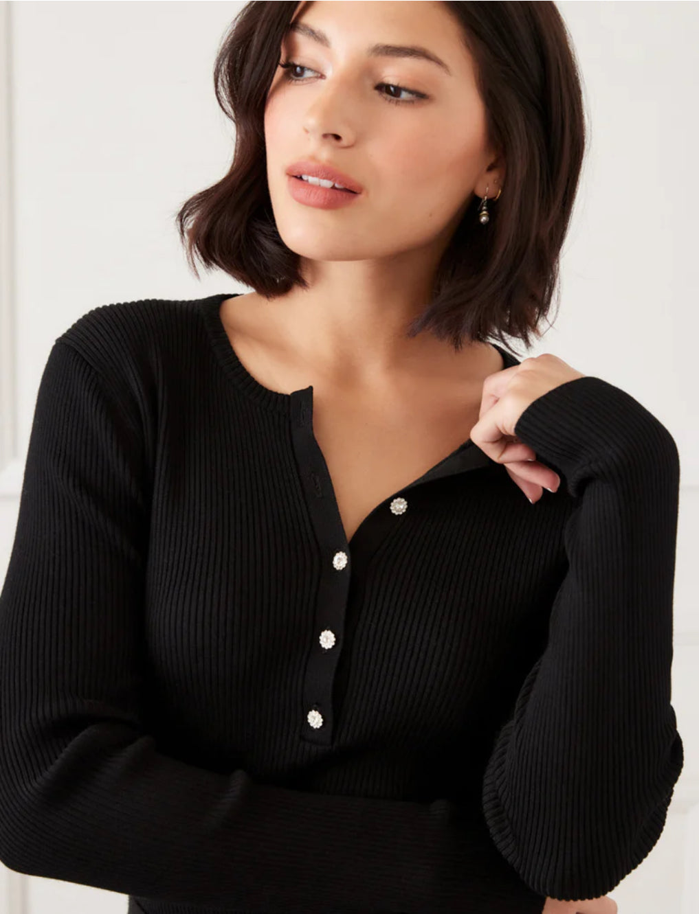 Karen Kane Henley Ribbed Sweater