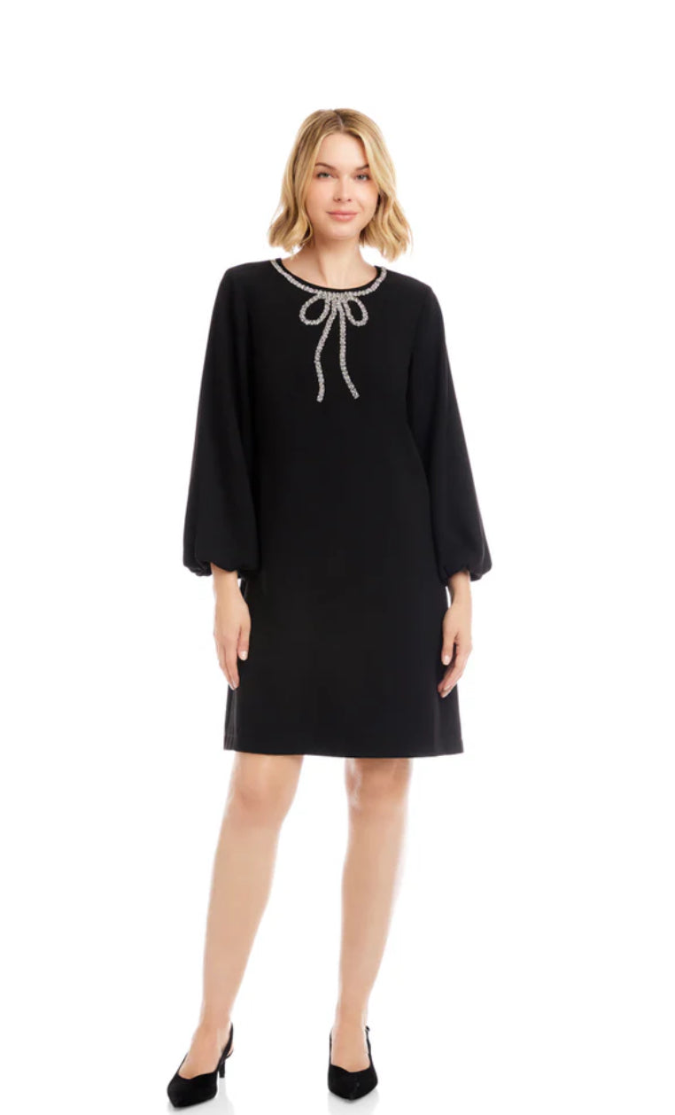 Karen Kane: Black Embellished Bow Shift Dress (4L90210) M