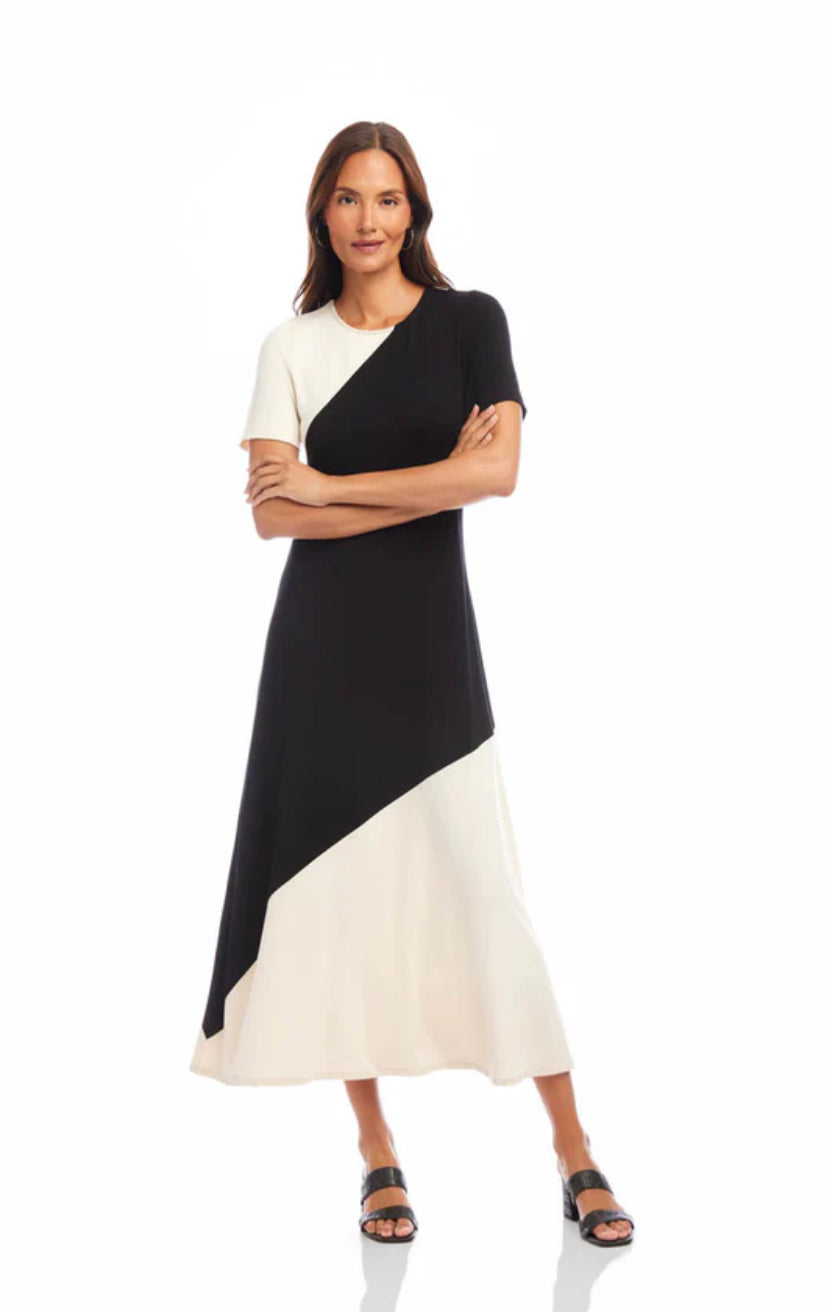 Karen Kane Short Sleeve Contrast Midi Dress