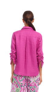 Karen Kane Linen Ruched Sleeve Shirt