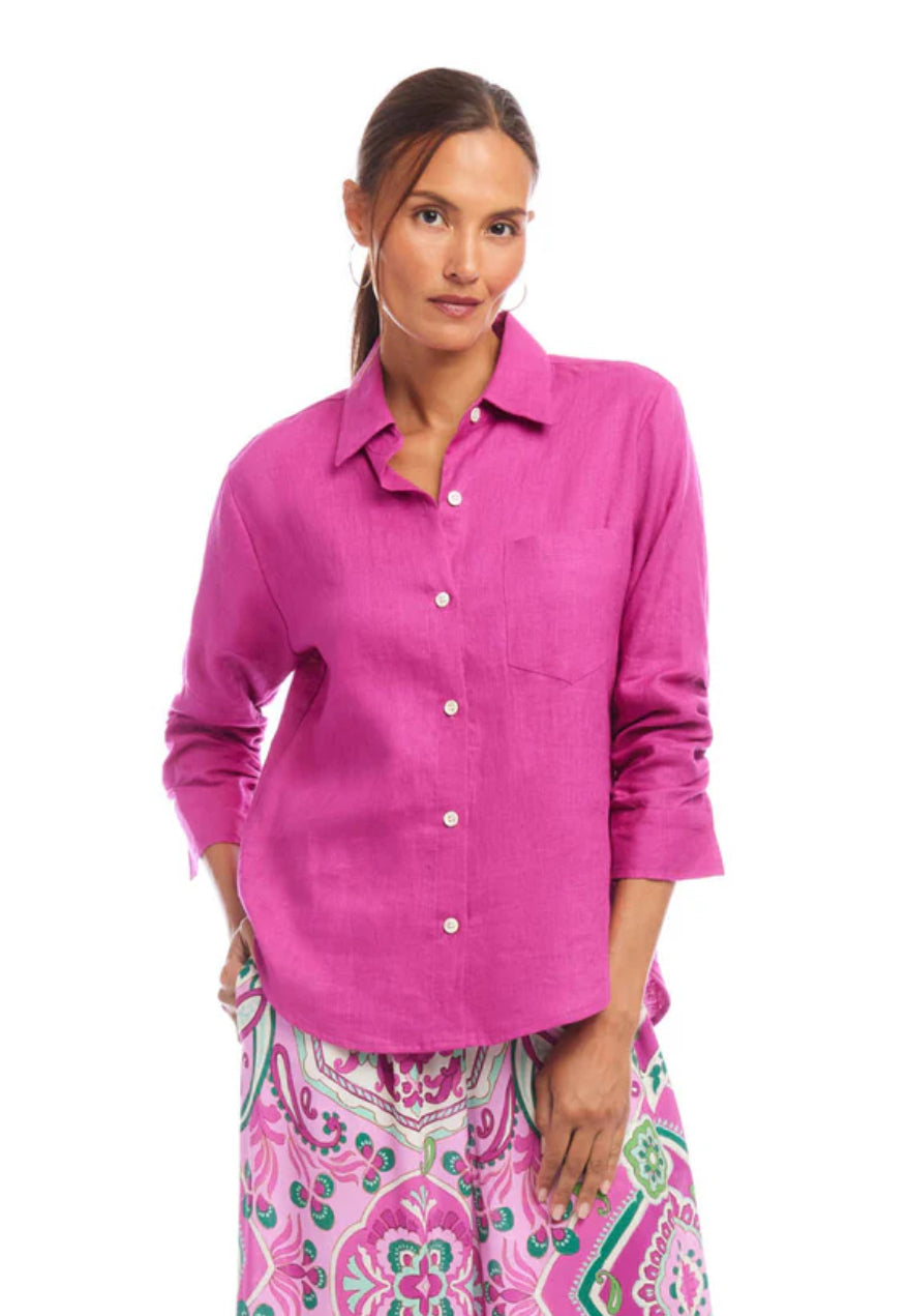 Karen Kane Linen Ruched Sleeve Shirt