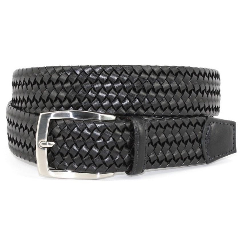 Torino Italian Woven Stretch Leather Belt- Black