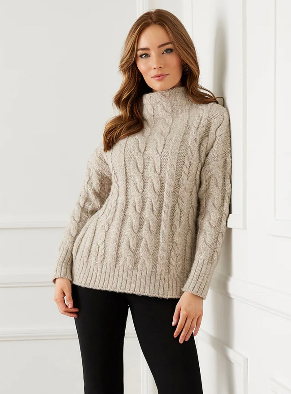 Karen Kane Mock Neck Cable Sweater