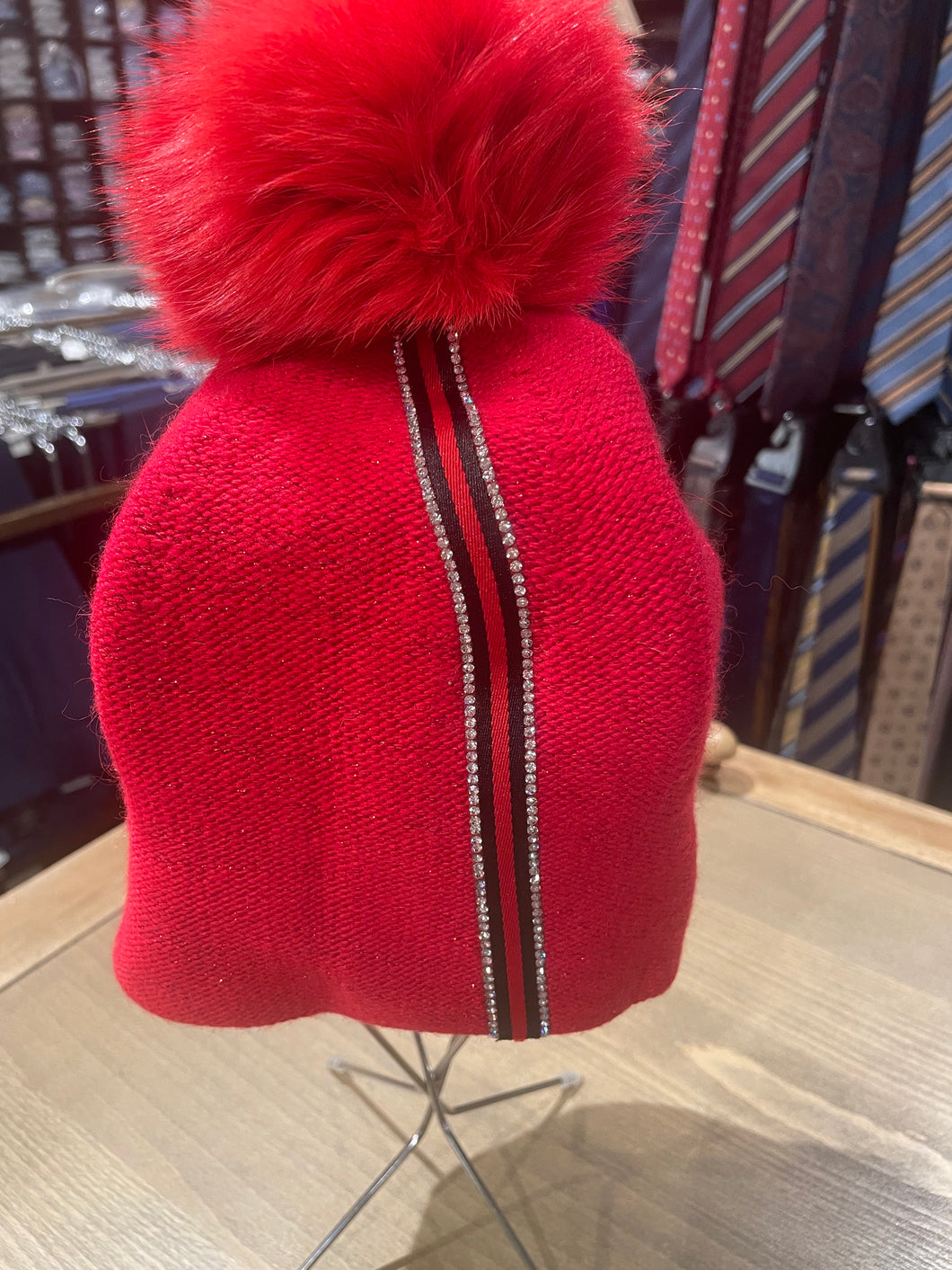 Mitchie’s Ribbon Stripe Fox Pom