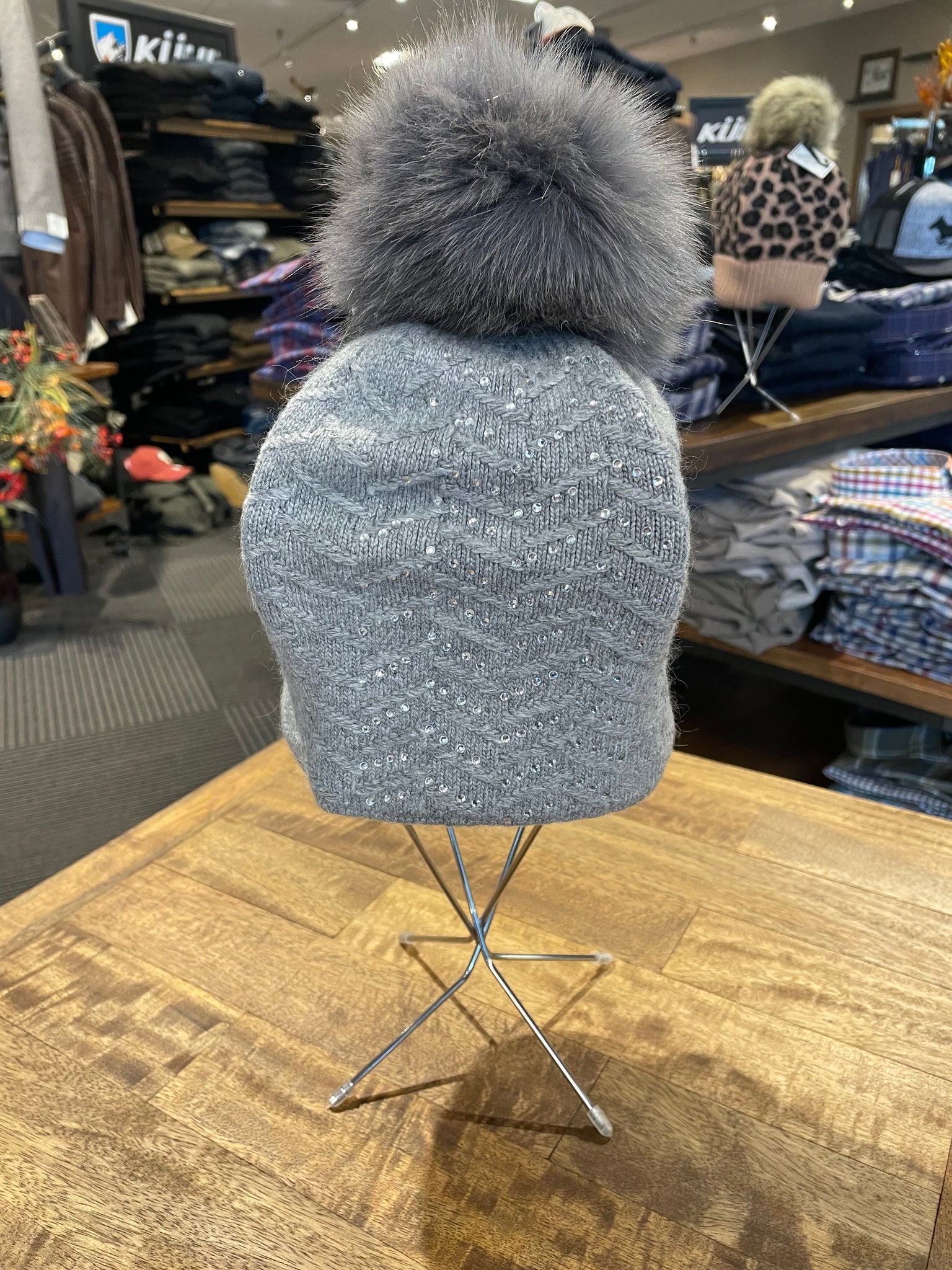 White Snowflake Sparkle Beanie with White Fox Fur Pom-Pom | Day Furs